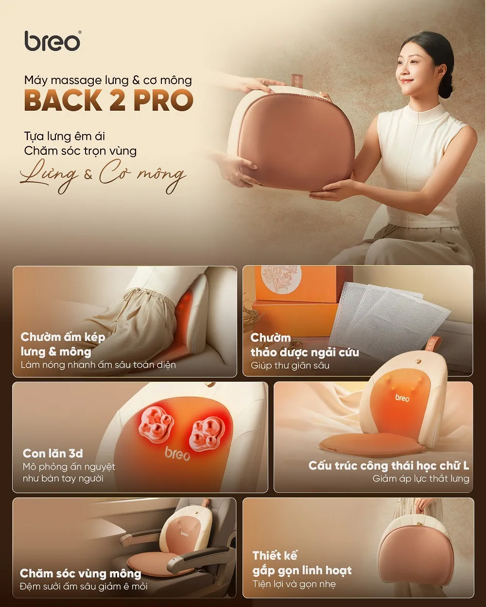 Máy massage thắt lưng & mông Breo Back 2 Pro 16 Bento2Pro