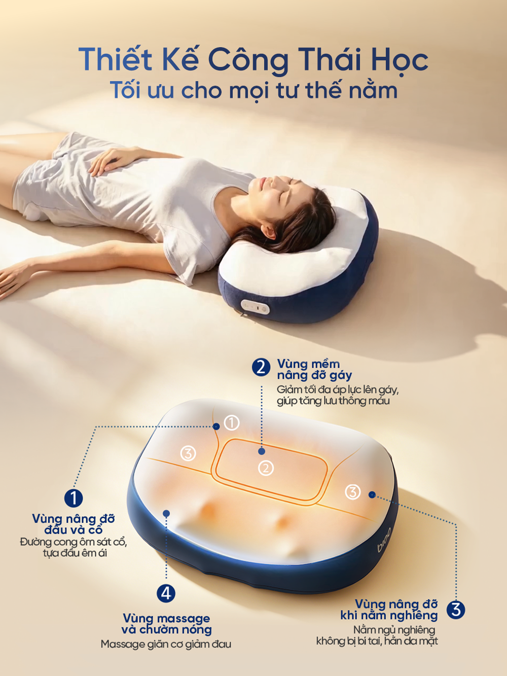 Gối Ngủ Massage Cổ Vai Gáy Breo PS1 Lite 35 3