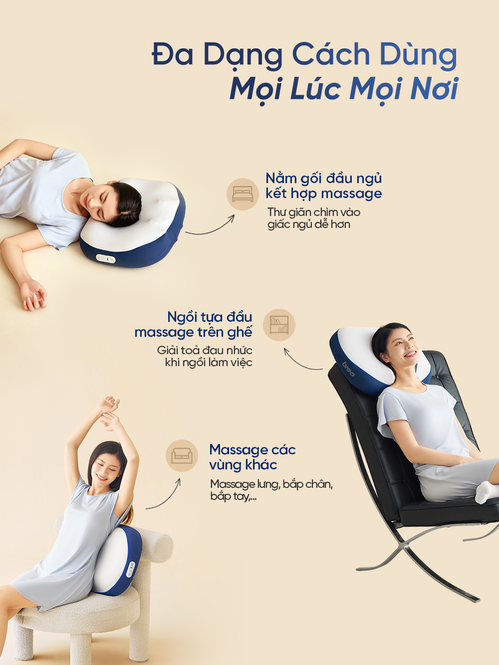 Gối Ngủ Massage Cổ Vai Gáy Breo PS1 Lite 31 7